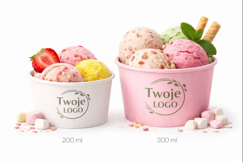 Papierowe miski na lody z nadrukiem logo